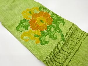 手織り真綿紬草花模様織出し名古屋帯